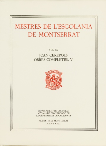 Mestres de l’ Escolania Vol.9. Joan Cererols V