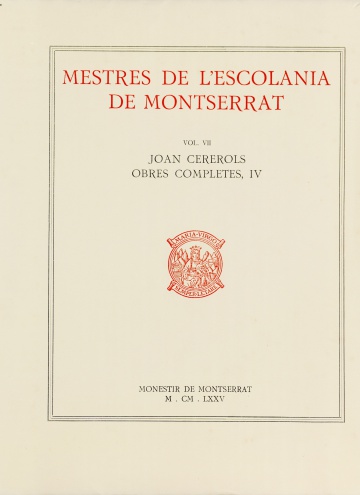 Mestres de l’ Escolania Vol.7. Joan Cererols IV